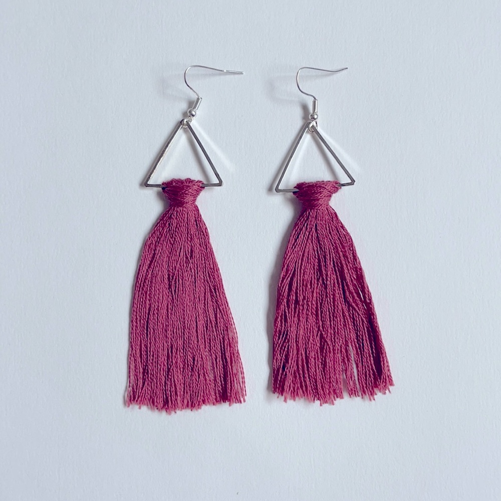 Rose Pink Tassle Silver Earrings